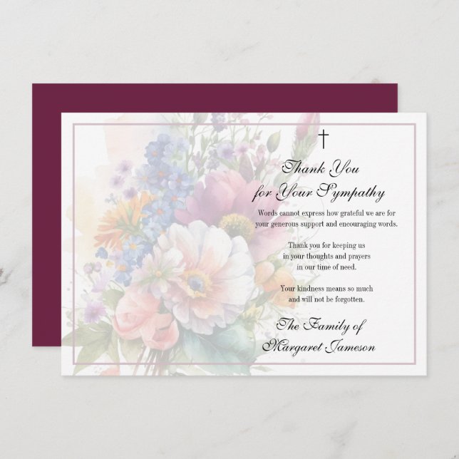 Blumenbeerdigung Beileid Vielen Dank Dankeskarte (Vorne/Hinten)