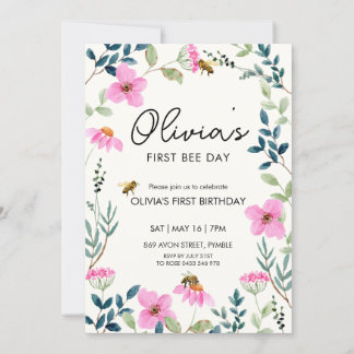 Blumenbeere zum ersten Geburtstag Einladung