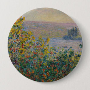 Blumenbeete in Vétheuil, impressionistische Landsc Button