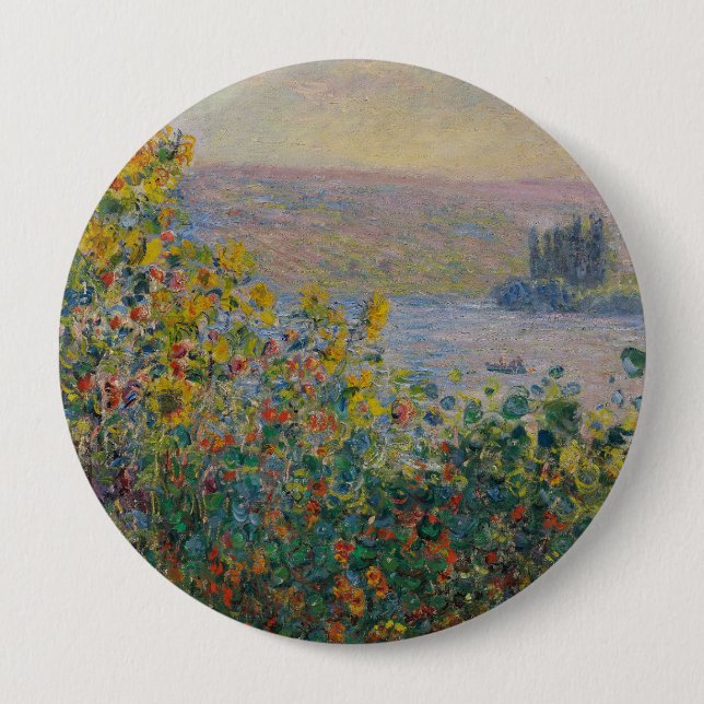 Blumenbeete in Vétheuil, impressionistische Landsc Button (Vorderseite)