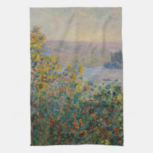 Blumenbeete in Vétheuil, impressionistische Landsc Geschirrtuch