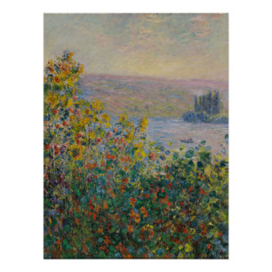 Blumenbeete in Vétheuil, impressionistische Landsc Poster