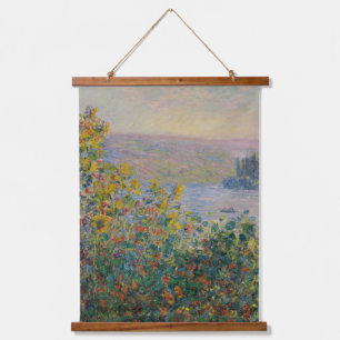 Blumenbeete in Vétheuil, impressionistische Landsc Wandteppich Mit Holzrahmen