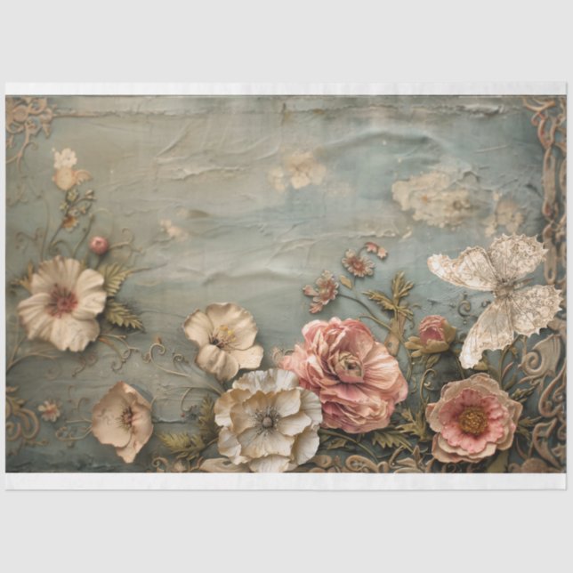 Blumenbeete, Spitzen-Schmetterling, trostlos blau  Seidenpapier (Vorderseite)