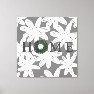 Blumenbeete "ZUHAUSE", Typografie auf schwarzem un Leinwanddruck
