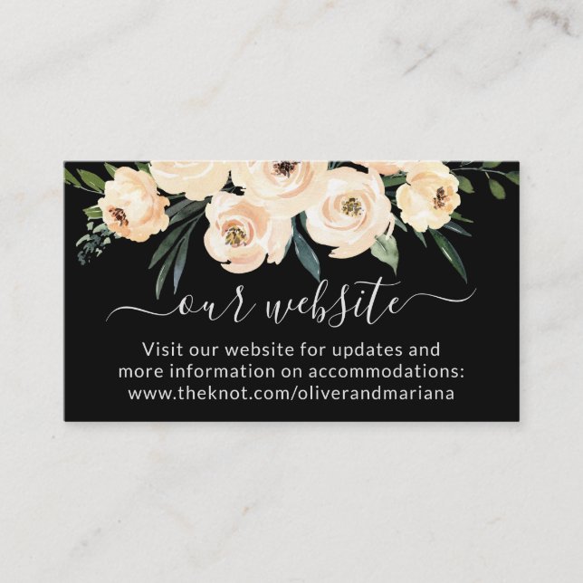 Blumenbeige Blush Black Wedding Website Begleitkarte (Vorderseite)
