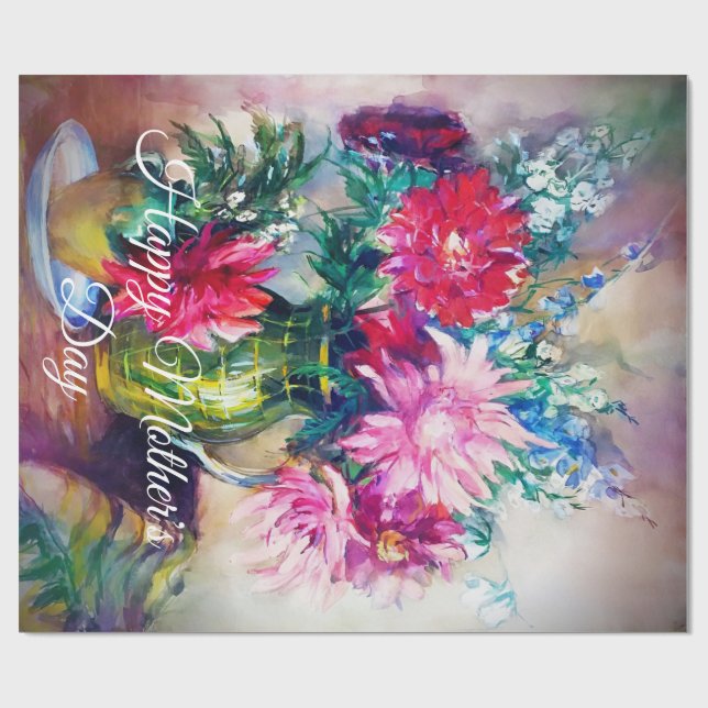 Blumenbemalung Geschenkpapier (Flach)