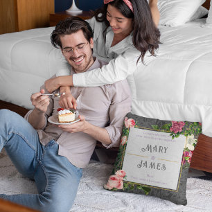 Blumenbenutzerdefinierter Text Hochzeitstil-Jubilä Kissen