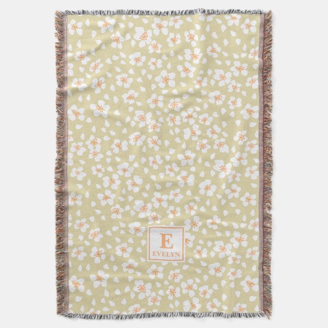 Blumenbestickte Decke mit Monogramm und individuel (Vorderseite Vertikal)