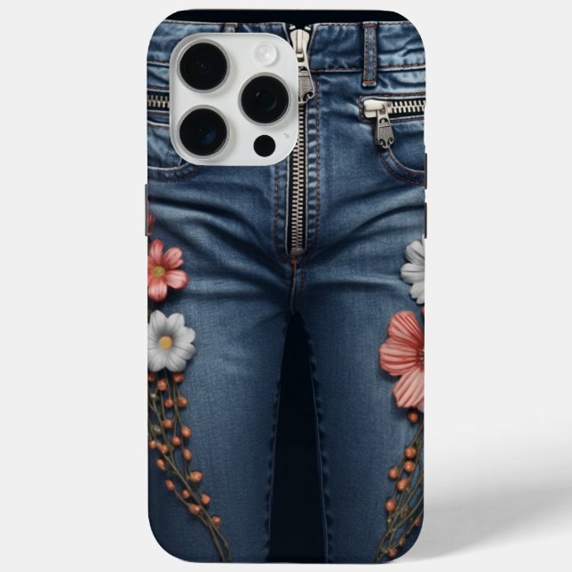 Blumenbestickung Denim Look Case-Mate iPhone Hülle (Rückseite)