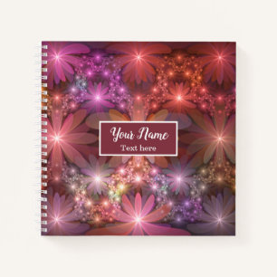 Blumenbett Farbige Abstrakte Fractal-Kunst Name Notizbuch