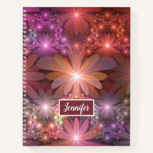Blumenbett Farbige Abstrakte Fraktal-Kunst Name Notizbuch