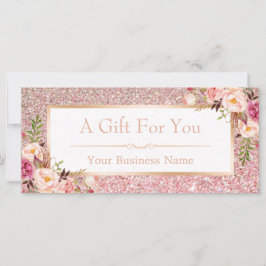 Blumenbezugskarte Rose Rosa Glitzer Geschenkgutsch