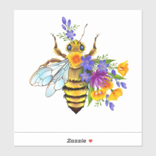 Blumenbiene mit Wildpflanzen Aufkleber