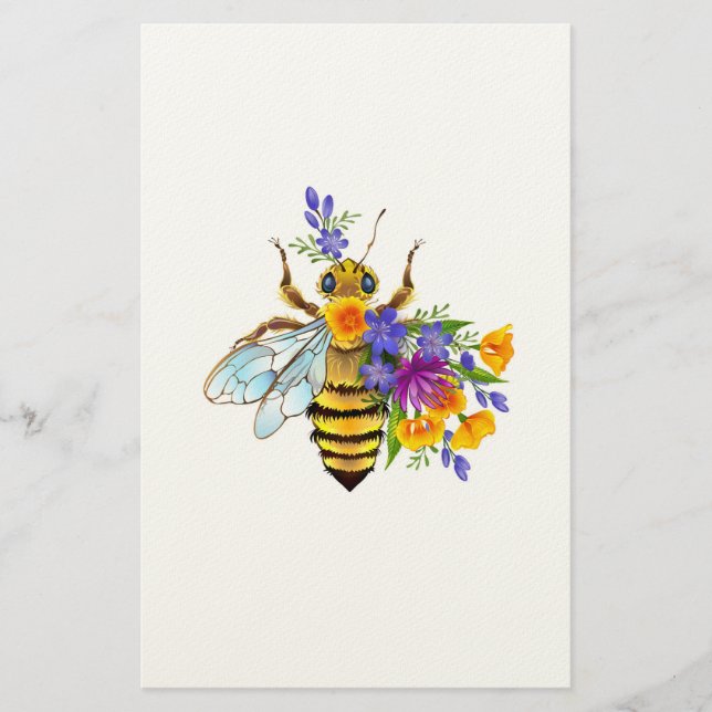 Blumenbiene mit Wildpflanzen Briefpapier (Vorderseite)