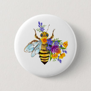 Blumenbiene mit Wildpflanzen Button