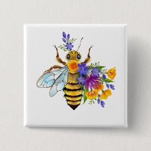 Blumenbiene mit Wildpflanzen Button