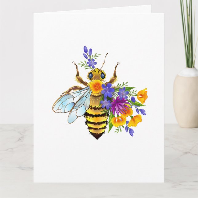 Blumenbiene mit Wildpflanzen Dankeskarte (Vorderseite)