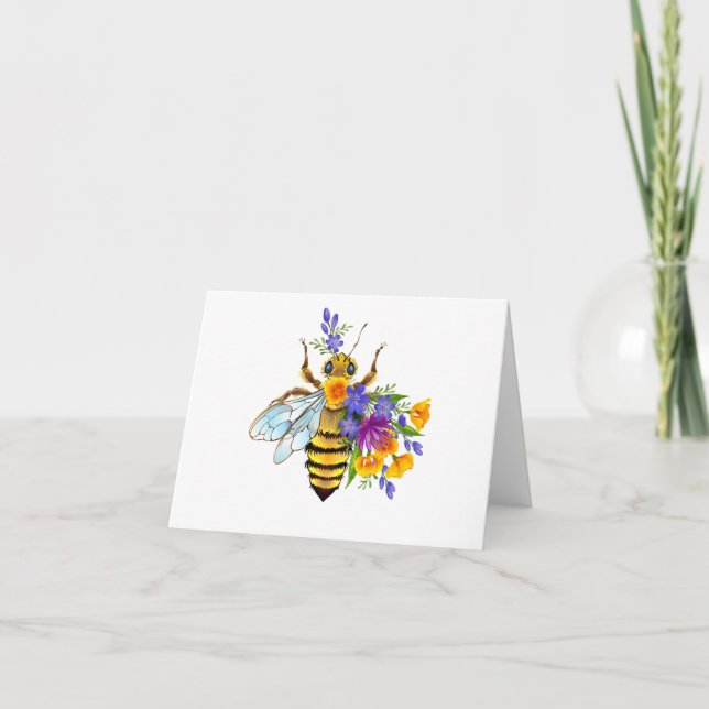 Blumenbiene mit Wildpflanzen Dankeskarte (Vorderseite)