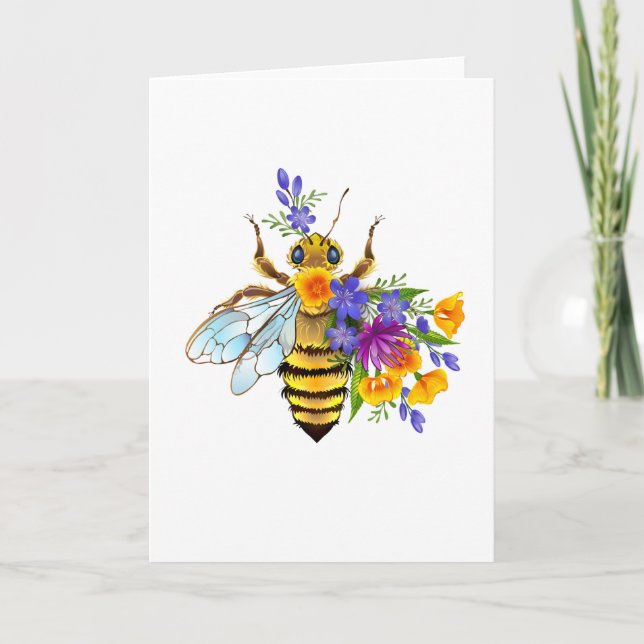 Blumenbiene mit Wildpflanzen Feiertagskarte (Vorderseite)