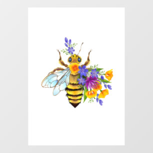 Blumenbiene mit Wildpflanzen Fensteraufkleber