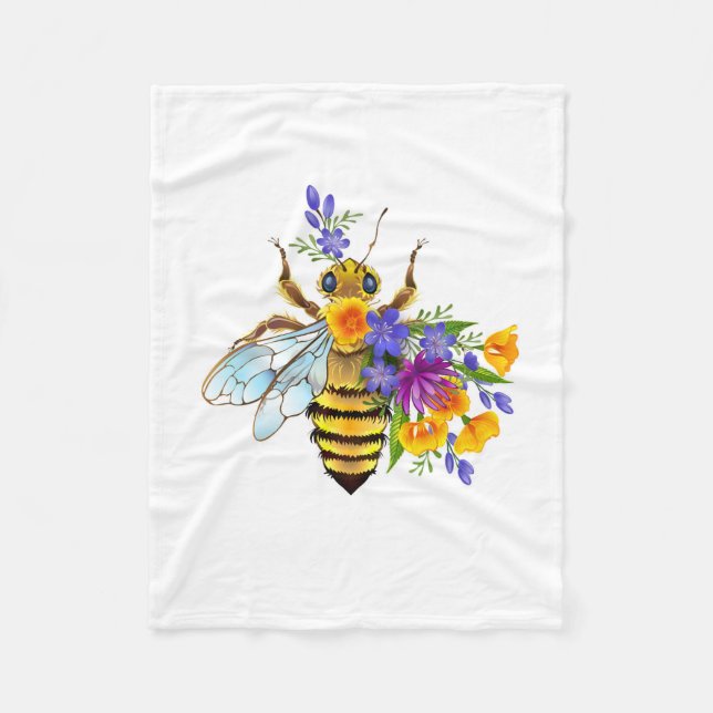 Blumenbiene mit Wildpflanzen Fleecedecke (Vorderseite)
