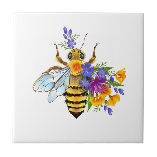 Blumenbiene mit Wildpflanzen Fliese (Vorderseite)