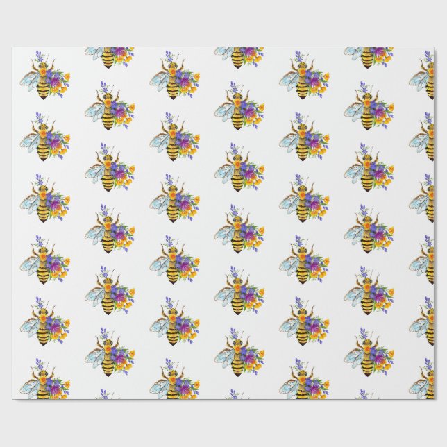Blumenbiene mit Wildpflanzen Geschenkpapier (Flach)