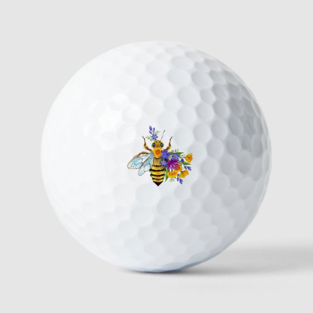 Blumenbiene mit Wildpflanzen Golfball (Vorderseite)