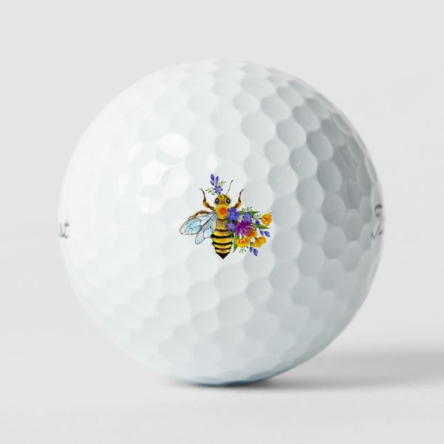 Blumenbiene mit Wildpflanzen Golfball (Vorderseite)