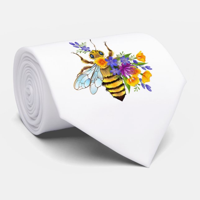 Blumenbiene mit Wildpflanzen Krawatte (Gerollt)