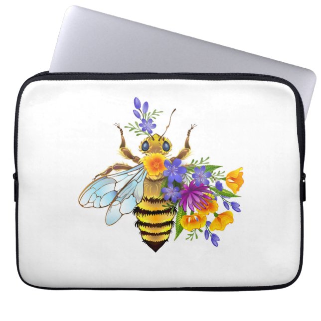 Blumenbiene mit Wildpflanzen Laptopschutzhülle (Vorderseite)
