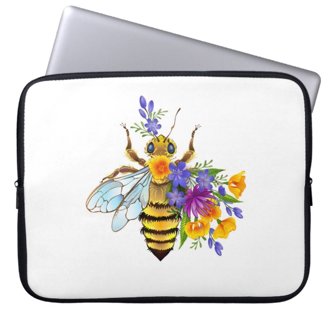 Blumenbiene mit Wildpflanzen Laptopschutzhülle (Vorderseite)