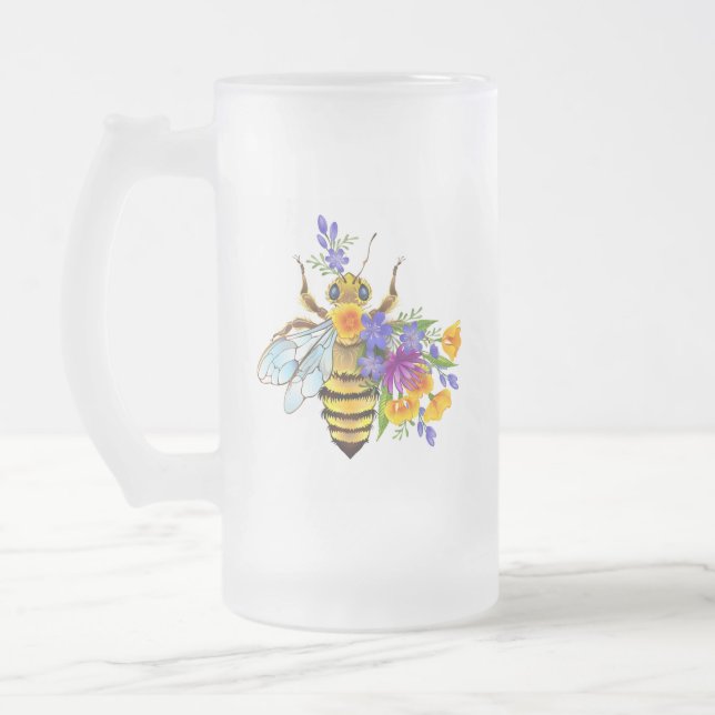 Blumenbiene mit Wildpflanzen Mattglas Bierglas (Links)
