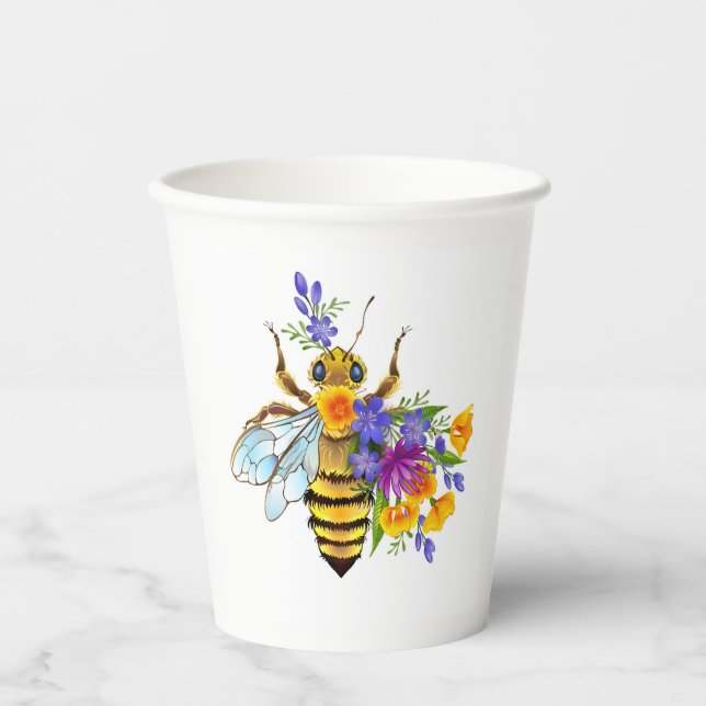 Blumenbiene mit Wildpflanzen Pappbecher (Vorderseite)