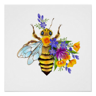 Blumenbiene mit Wildpflanzen Poster