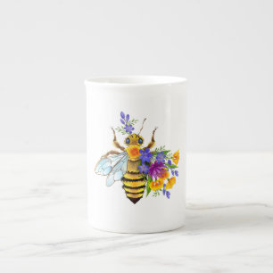 Blumenbiene mit Wildpflanzen Prozellantasse