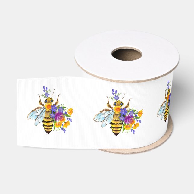 Blumenbiene mit Wildpflanzen Ripsband (Spule)