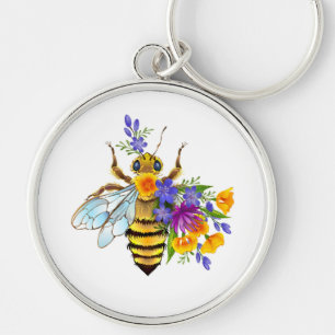 Blumenbiene mit Wildpflanzen Schlüsselanhänger