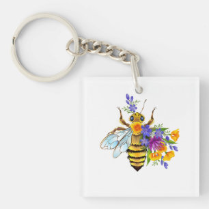 Blumenbiene mit Wildpflanzen Schlüsselanhänger