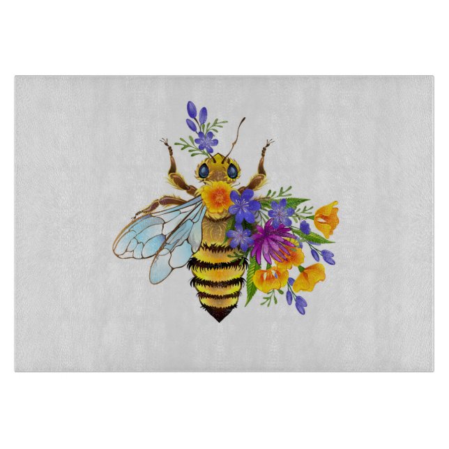 Blumenbiene mit Wildpflanzen Schneidebrett (Vorderseite)