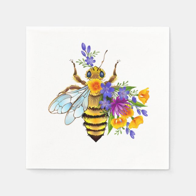 Blumenbiene mit Wildpflanzen Serviette (Vorderseite)