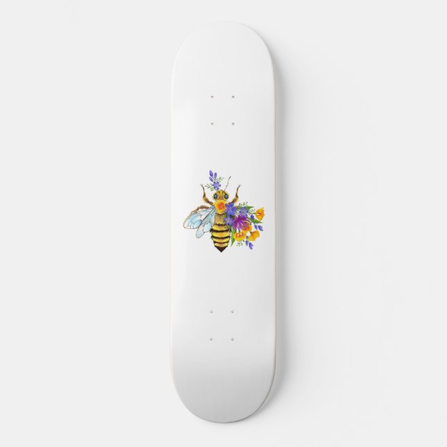 Blumenbiene mit Wildpflanzen Skateboard (Vorderseite)