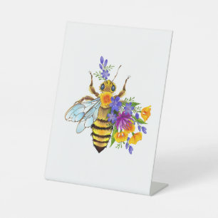 Blumenbiene mit Wildpflanzen Sockelschild