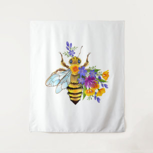 Blumenbiene mit Wildpflanzen Wandteppich