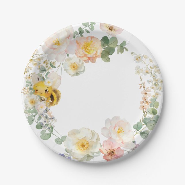 Blumenbienen-Party-Teller Pappteller (Vorderseite)