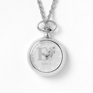 Blumenbild mit Zahlen, Name & Initialen Damen Armbanduhr