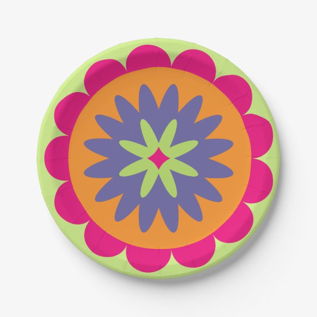 Blumenbilder in orangen und rosa pappteller (Vorderseite)