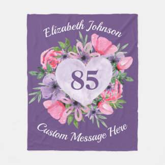 Blumenblanket Lila 85. Geburtstagsblanket für Frau Fleecedecke