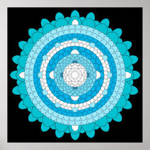 Blumenblatt-Lotus-Mandala des Blau-tausend Poster
